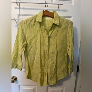Women's Uniqlo Chartreuse Yellow Button-Up Linen Shirt